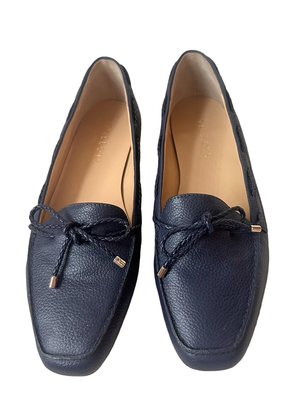 Talbots Navy Soft Pebbled Leather Driving Slip On Loafers with Rope Tie Accent - Picture 3 of 6